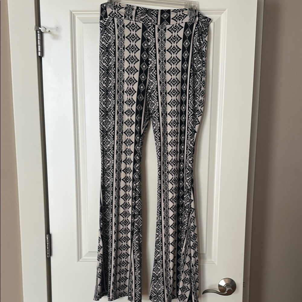 Black and White Flare Pants with Geometric Pattern